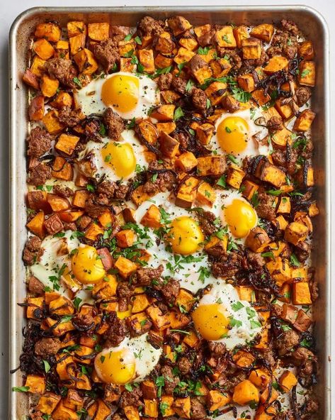 Sweet Potato Hash with Sausage & Eggs | The Kitchn Potato Hash Breakfast, Good Sweet Potato Recipe, Ground Sausage Recipes, Egg Recipes For Dinner, Sausage Recipes For Dinner, Sausage Hash, Sausage Dinner, Sausage Casserole, Potato Hash