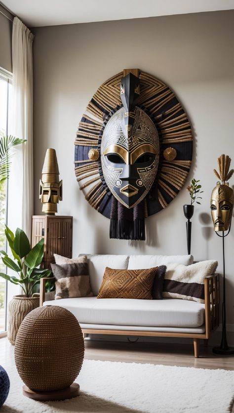 African Decor Living Room, African Living Rooms, Modern African Decor, African Room, Afrocentric Decor, African Interior Design, African Inspired Decor, African Interior, Afrikaanse Kunst