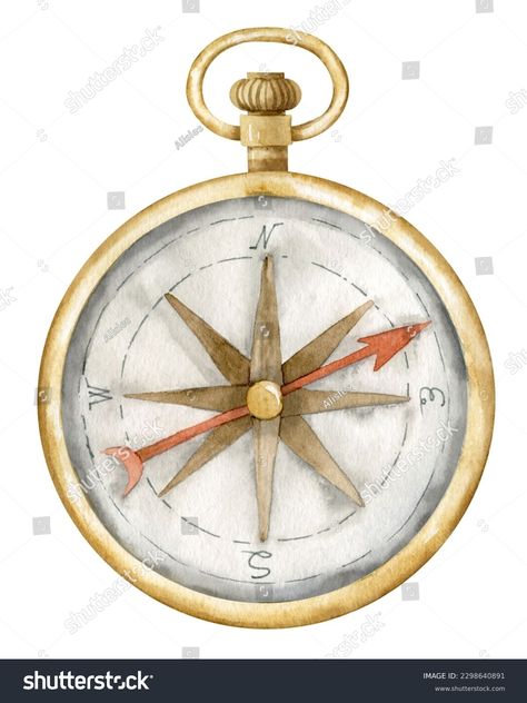 Hublot Bateau, Compass Watercolor, Compass Illustration, Compass Vector, Nautical Compass, The Golden Compass, Watercolor Ideas, Watercolor Drawing, Yellow Background