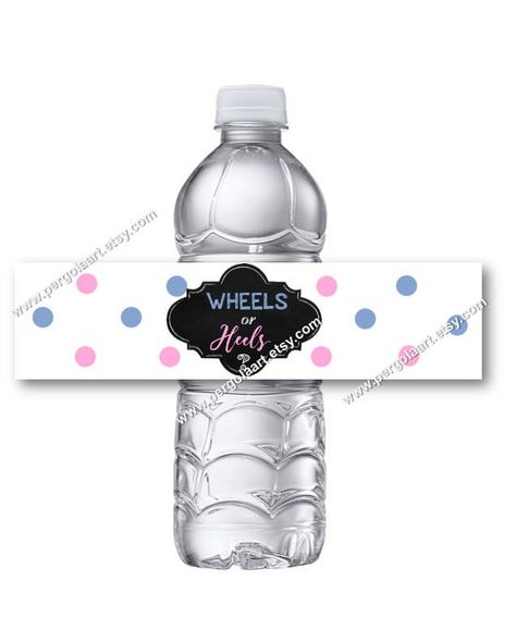 Gender Reveal Water Bottle Labels, Wheels Or Heels Gender Reveal, Gender Reveal Cake Topper, Bow Gender Reveal, Gender Reveal Themes, Gender Reveal Ideas, Baby Reveal Party, Door Signs Diy, Gender Reveal Decorations