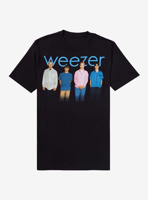 Rep the iconic debut album by Weezer with this black tee showing the band photo from the self-titled album's cover.100% cottonWash cold; dry lowImportedListed in men'sunisex sizes Weezer Shirt, Weezer Concert, Weezer Blue, Concert Fit, Buddy Holly, Music Tees, Rock Tees, Weezer, Concert Fits