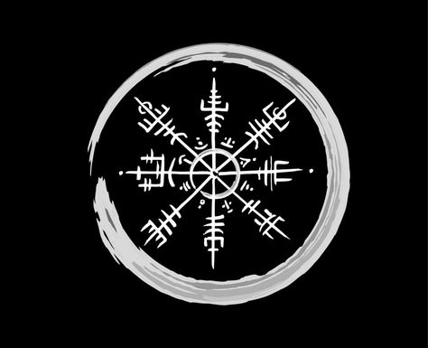 Vegvisir runic compass white pencil drawing style, Hand drawing of Viking symbols, Sacred Norse, tattoo logo, grunge runic magic symbols, vector illustration isolated on black background Runic Compass Tattoo, Vikings Symbols Tattoo, Vikings Symbols, Circular Tattoo Designs, Ancient Viking Art, Compass Tattoo Ideas, Norse Tattoos, Circular Tattoo, Symbols Tattoo