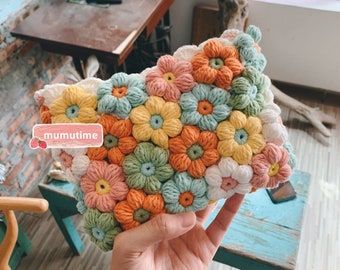 Crochet Tulip Bag Handmade Flower Bag Knitted Bag for Her - Etsy Thailand Crochet Puff Flower, Crochet Free Patterns, Confection Au Crochet, Bag Flower, Crochet Clutch, Crochet Purse Patterns, Flower Bag, Purse Patterns, Bag Crochet