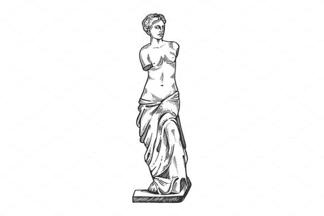 Statue Tattoo Design Greek, Venus Of Milo Tattoo, Aphrodite Tattoo Stencil, Statue Of Venus Tattoo, Aphrodite Sculpture Tattoo, Venus Statue Drawing, Ancient Statue Tattoo, Female Greek Statue Tattoo, Greek Woman Statue Tattoo