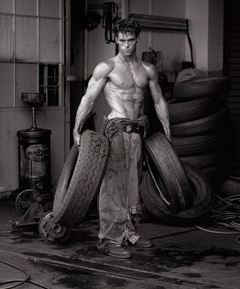 Herb Ritts Fred with Tires, Los Angeles (The Body Shop Series) Chris Isaak, Herb Ritts, Bruce Weber, Toni Braxton, City Museum, Gelatin Silver Print, Tina Turner, Jack Nicholson, Janet Jackson