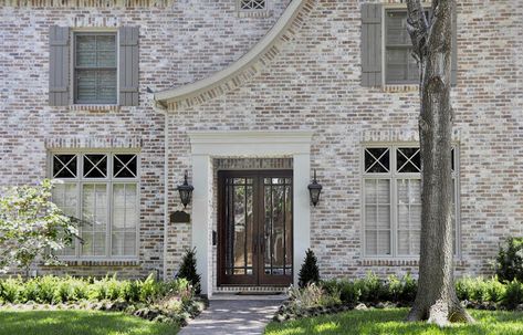 like the shutters.  e Brick Colors For House Exterior, Brown Brick House Exterior, Whitewash Brick House, Old Texas Brick, Smear Brick, Brown Brick Exterior, White Wash Brick Exterior, Brown Brick Houses, Tan House