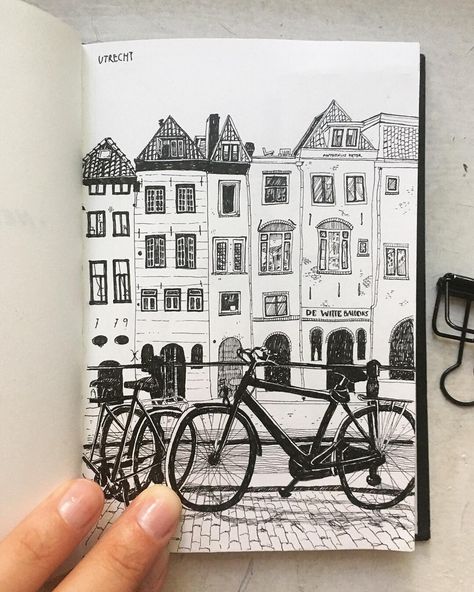 Boston Drawing, Netherlands Drawing, City Drawing, Travel Sketches, Urban Sketching, Linoleum, Art Pages, Utrecht, The Netherlands