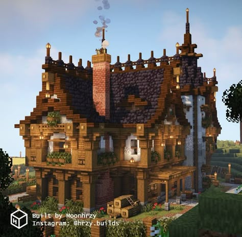 Mc House For 2, Minecraft Academy Build, Minecraft Steampunk House Ideas, Minecraft Lake House Ideas, Medieval Houses Minecraft, Minecraft Medieval Library, Minecraft Large House, Minecraft House Medieval, Minecraft Building Ideas Medieval