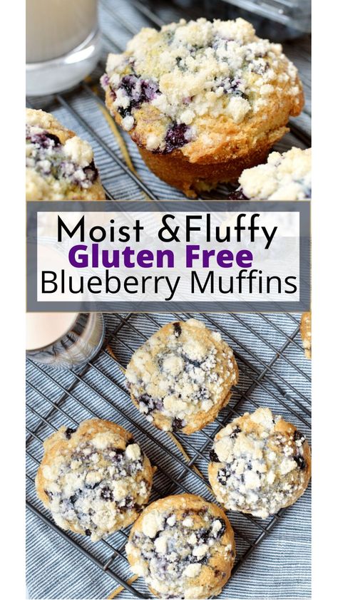 Moist and fluffy these perfect gluten-free blueberry muffins are truly the best. Filled with fresh blueberries and topped with a crumble these homemade muffins are super delicious. Gluten free blueberry muffin recipe | homemade gluten free blueberry muffins #glutenfreebaking #glutenfreemuffins #blueberrymuffins Gluten Free Muffin Mix Recipes, Gluten Free Dairy Free Blueberry Muffins, Gf Blueberry Muffins, Gluten Free Oatmeal Muffins, Blueberry Muffins Gluten Free, Gluten Free Blueberry Crisp, Allergy Diet, Raw Breakfast, Gluten Free Blueberry Muffins