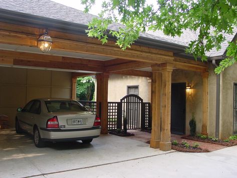 Carport Gate, Lake House Paint Colors, Carport Addition, Carport Makeover, Enclosed Carport, Building A Carport, Carport With Storage, Carport Ideas, Carport Patio