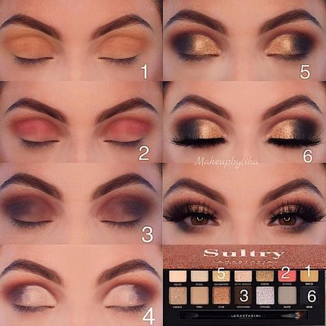 Sultry makeup look! | Easy eye makeup tutorial, Eye makeup steps, Simple eye makeup Eyeshadows Ideas, Smokey Eye Makeup Steps, Gold Eye Makeup Tutorial, Easy Eye Makeup Tutorial, Step Ideas, Eyeshadow Tutorial For Beginners, Sultry Makeup, Make Up Gold, Drag Make-up