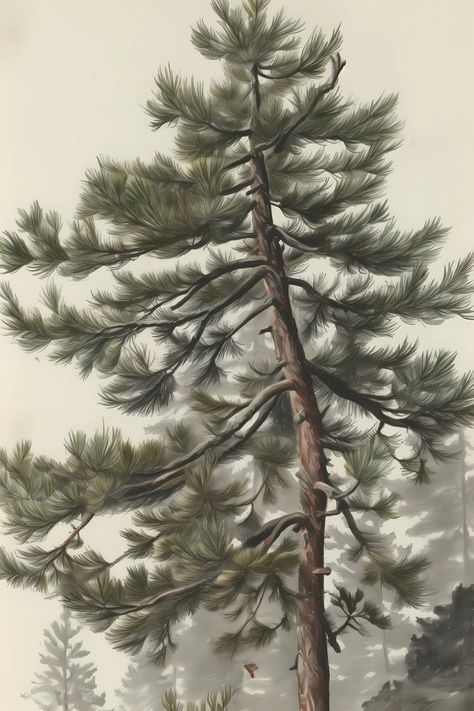 Pine Tree Botanical Illustration, Pine Tree Digital Art, Pine Tree Illustration, Tree Digital Art, Tree Illustration, Pine Tree, Botanical Illustration, Vintage Illustration, Digital Art