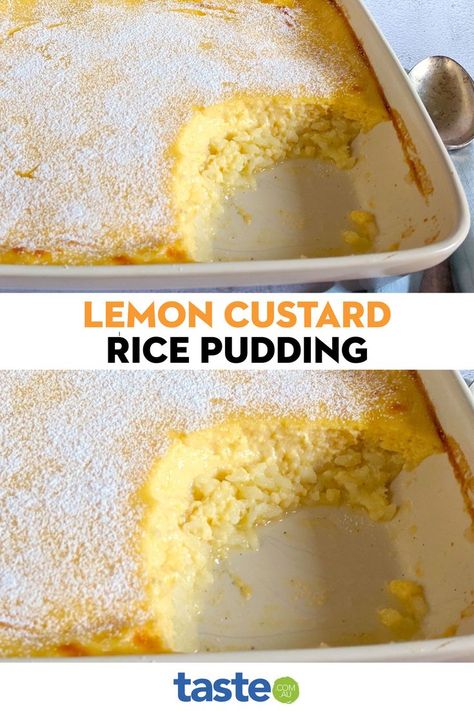 Rice Custard Pudding Recipe, Rice Dessert Recipes, Pudding Cupcakes, Self Saucing Pudding, Rice Pudding Recipes, Impossible Pie, Winter Dessert, Rice Desserts, Winter Dessert Recipes