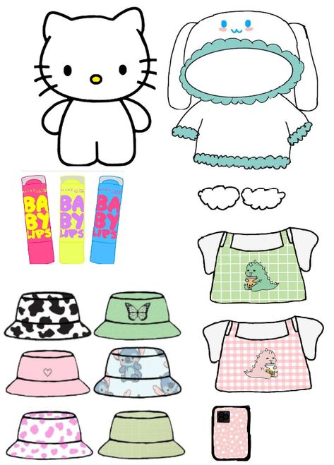 😍🥰 Paper Toys Template Hello Kitty And Friends, Hello Kitty Doll Paper, Hello Kitty And Friends Paper Dolls, Paper Bear Clothes, Cute Stuff To Print Out, Hello Kitty Paper Doll Clothes, Hello Kitty Blind Bag, Paper Duck Hello Kitty, Hello Kitty Paper Dolls