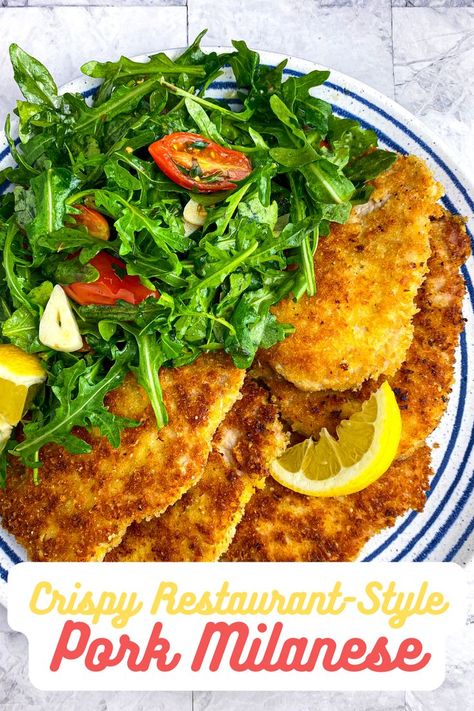 Recipes For Pork Cutlets, Pork Chop Milanese Recipe, Pork Milanese With Arugula, Pork Loin Scallopini, Italian Pork Cutlet Recipes, Sicilian Pork Chops, Italian Style Pork Chops Recipe, Pork Escalope Recipes, Pork Scallopini Recipes Easy