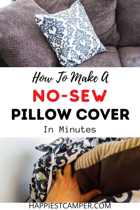 Have you been wanting to change the look of your space, but don't want to break the bank to do it? We show you How To Make A No-Sew Pillow Cover In Minutes! This quick and easy DIY makes it super fun to change up your look in no time! Plus, with the cost being so cheap, you can do this to a few pillows or even to an entire couch. Whatever you decide to do, this fun tutorial will have you living in a fresh space before you know it. Sewing. Sewing tutorial. Pillow case. How To Make A No-Sew Pillow Easy No Sew Pillow Covers, Sew Pillow Cover, Pillow Cover Tutorial, Easy Throw Pillows, Throw Pillow Covers Diy, Diy Cushion Covers, Pillow Covers Tutorial, Sew Pillow, No Sew Pillow Covers