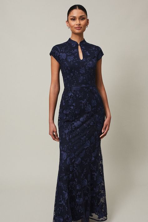 Phase Eight Blue Sofia Embroidered Maxi Dress Layered Maxi Skirt, Bodycon Maxi Dress, Floral Embroidery Patterns, Embroidered Maxi Dress, Keyhole Neckline, Bodycon Maxi Dresses, Silver Heels, Phase Eight, Mother Of The Bride Dresses