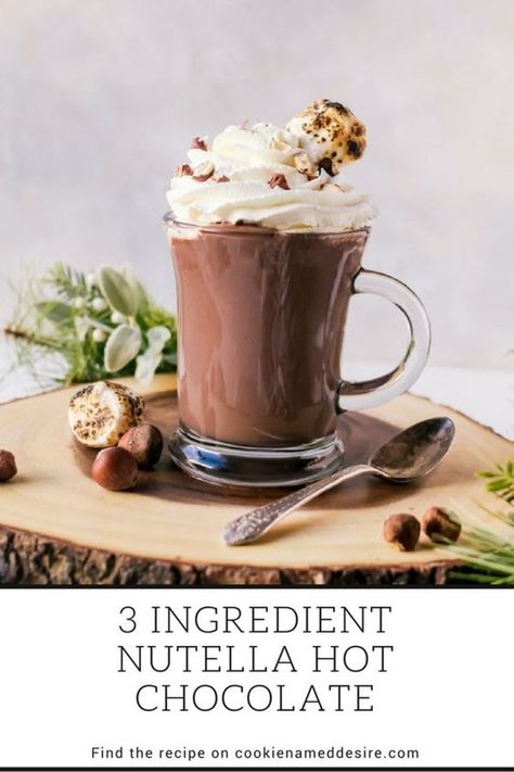 Thick, creamy three ingredient nutella hot chocolate Nutella Drink, Nutella Hot Chocolate Recipe, Nutella Cookie, Nutella Hot Chocolate, Coconut Smoothie Recipe, Hot Cocoa Recipe, Hot Chocolate Drinks, Healthy Recipes Easy Snacks, Nutella Recipes