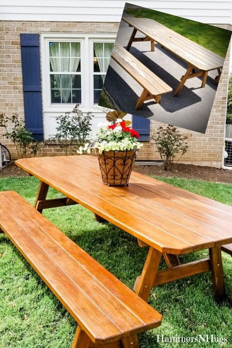 Backyard Picnic Table, Ideas Picnic, Wooden Outdoor Furniture, Wooden Picnic Tables, Beach Rental, Backyard Picnic, Diy Basement, Basement Decor, French Country Cottage