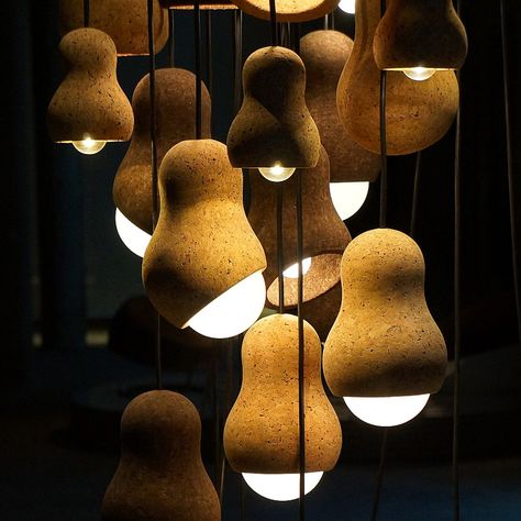 Cork Lighting, Cork Lamp, Cork Interior, Cork Light, Recycle Design, Gourd Lamp, Ceramic Light, Suspension Design, Eco Design