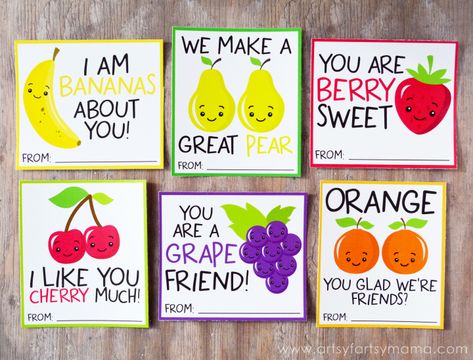 Free Printable Fruit Valentines | artsy-fartsy mama Fruit Sayings, Fruit Valentines, Romantic Diy Gifts, Cute Printables, Valentines Printable, Valentine's Day Printables, Fruit Party, Diy Gifts For Friends, Valentines Printables Free