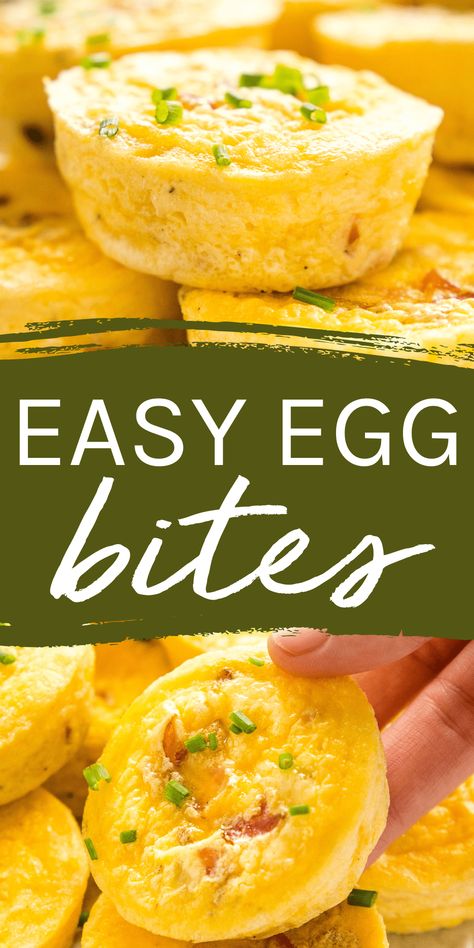 This Egg Bites recipe is the perfect easy make-ahead breakfast - even better than Starbucks egg bites & a healthy, low-carb meal prep recipe with 20 grams of protein and only one gram of carbs per serving. Soft and silky egg bites baked to perfection - no sous vide machine required! Recipe from thebusybaker.ca! #eggbites #eggbitesrecipe #starbuckseggbites #easybreakfast #lowcarbbreakfast #lowcarb #proteinbreakfast #healthybreakfast #starbucksbreakfast #eggrecipe #eggmuffins #ketobreakfast via @busybakerblog Sous Vide Egg Bites Recipe, Zero Point Egg Bites, Small Bites For Breakfast, Fluffy Egg Bites Oven, Egg Bake Bites, Tim Hortons Egg Bites Recipe, Egg Bites No Cheese, Low Fodmap Egg Bites, Simple Egg Bites