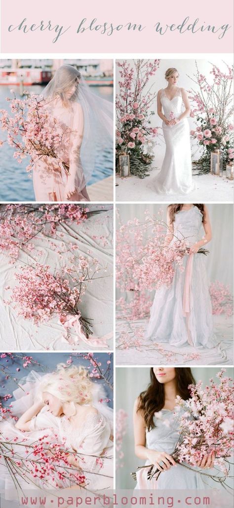 Sakura Themed Wedding, Japanese Wedding Decorations, Cherry Blossom Bouquet Wedding, Sakura Wedding Theme, Anime Wedding Ideas, Anime Themed Wedding, Soft Pink Bridesmaid Dresses, Cherry Blossom Wedding Ideas, Cherry Blossom Themed Wedding