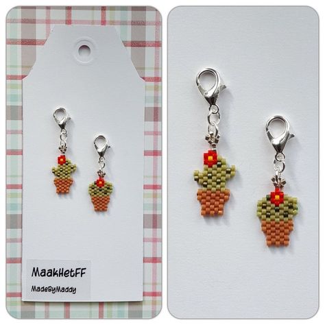 SpecialSet of two matching cactus stitchmarkers/charms | Etsy Bead Pets Pattern, Bead Loom Kits, Beaded Earrings Native, Miyuki Delica Beads, Seed Bead Patterns, Your Crochet, Beads Bracelet Design, Beaded Earrings Patterns, Beaded Crafts