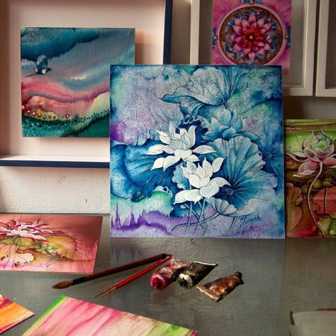 White lotus flowers winter original watercolour oil painting | Etsy Water Lilies Painting, Flowers Winter, Painting Flowers Tutorial, Lotus Painting, Flowers Tutorial, Watercolour Inspiration, White Lotus, Flat Lays, Lotus Flowers