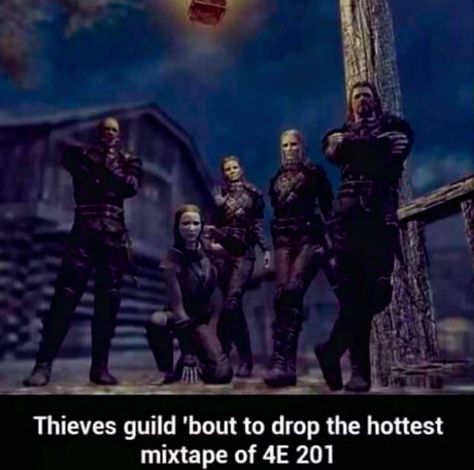 Thrives guild mixtape album group pose Brynjolf X Dragonborn, Brynjolf Skyrim, Skyrim Tips And Tricks, Tes Skyrim, Thieves Guild, Elder Scrolls Memes, Skyrim Funny, Group Pose, Elder Scrolls Games