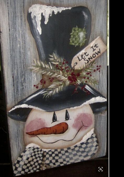 Primitive Snowmen Paintings, Snowmen Patterns To Paint, Painted Snowmen On Wood, Vintage Christmas Signs Wood, Primitive Christmas Paintings, Primitive Snowman Painting, Let It Snow Painting, Snowman Painting On Canvas, Painted Snowman On Wood