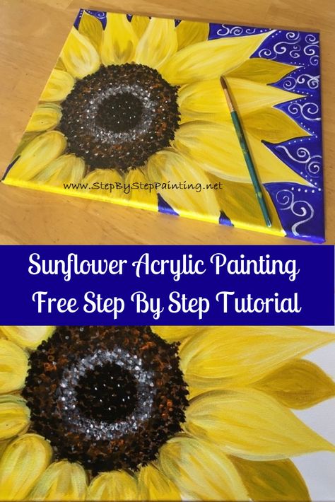 How To Paint A Sunflower - Step By Step Painting - Tutorial How To Paint Sunflowers, Paint A Sunflower, Sunflower Acrylic Painting, Paint Sunflowers, Sunflower Acrylic, Acrylic Painting Ideas For Beginners, Easy Acrylic Painting Ideas, Painting Ideas For Beginners, Acrylic Painting Ideas