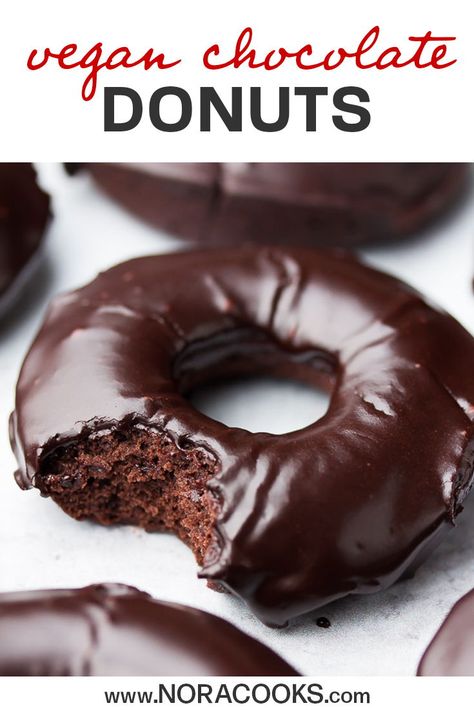 Vegan Donuts Baked, Anime Chocolate, Nora Cooks, Egg Free Desserts, Chocolate Glazed Donuts, Quick Dessert Recipes, Vegan Donuts, Vegan Chocolate Cake, Christmas Food Desserts