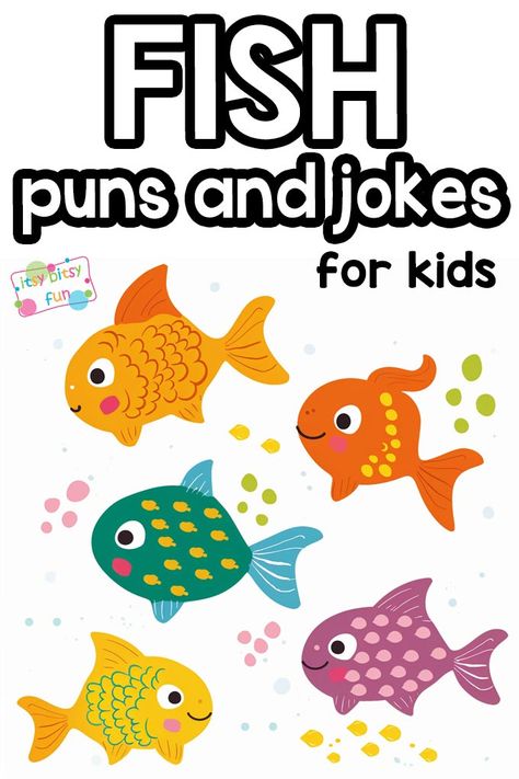 Fish Puns and Jokes for Kids Fish Sayings, Monkey Puns, Clean Puns, Kid Puns, Fish Puns, Fishing Jokes, Birthday Card Puns, Fish List, Kids Fishing