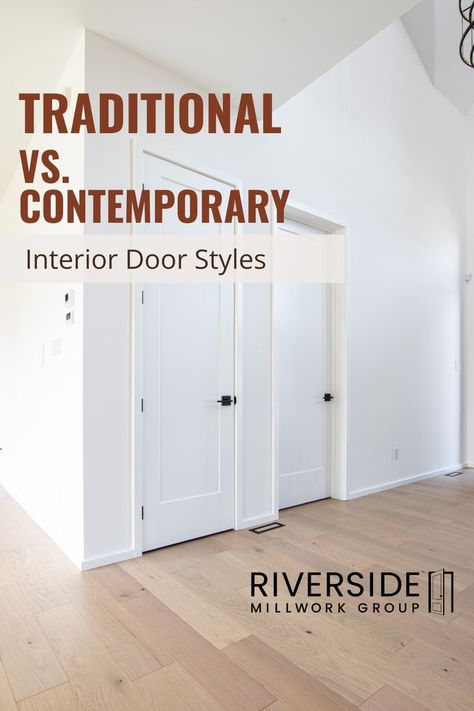 Interior doors white with black hardware Transitional Home Interior Doors, 2 Doors Next To Each Other, Modern Traditional Door Trim, Trim Styles Interior Modern, Transitional Trim Ideas, Interior Door Trends 2023, Transitional Door Trim, Transitional Interior Door Styles, Interior Door Options