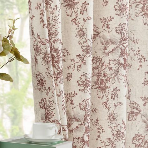 PRICES MAY VARY. Floral Linen Curtains: Bring a sense of elegance to your home by JINCHAN flower curtains. Package includes 2 panels in 50 inch wide by 96 inch long each, 100 by 96 combined. Patterned with elaborate peony flowers, these drapes beautifully frame your windows with a farmhouse style. Light Filtering Curtains: Designed with lovely trims on the edges, these flax curtain panels strike a perfect balance between functionality and aesthetics, in a soft and hazy effect. They provide suffi Patterned Drapes, Drapes Bedroom, Curtains Floral, Cottage Curtains, Farmhouse Style Lighting, Window Curtains Bedroom, Black Peony, Pattern Draping, Bedroom Drapes