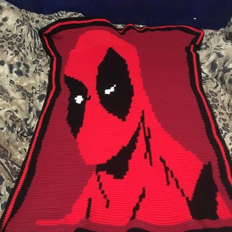 #deadpool #deadpoolblanket #deadpoolart #marvel #marvelcomics #crochetblanket #crochet by deadlypoison411 Crochet Deadpool, Blanket Crochet Pattern Free, Marvel Crochet, Disney Tutu, Deadpool Art, Geek Crafts, Blanket Crochet Pattern, Crochet Patterns Free Blanket, Fabric Yarn