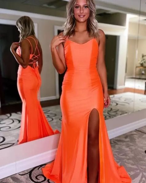 Neon Orange Prom Dress, Prom Dresses Long Fitted, Orange Prom Dress, Bodycon Prom Dress, Jersey Prom Dress, Floor Length Skirt, Mermaid Fashion, Mermaid Dress, Mermaid Dresses