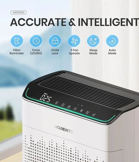 https://amzn.to/3Ovkm2J AMAZ🌐N - MORENTO Air Purifiers for Home Large Room Up to 1290 ft² with PM 2.5 Air Quality Monitor, Wi-Fi and Alexa compatible, HEPA Auto Mode Double-sided Air Inlet for Smoke and Odor, 23db, MR5866, White Air Quality Monitor, Chic Lifestyle, Air Purifiers, Air Quality, Air Purifier, Touch Of Modern, Stylish Accessories, Wi Fi, Double Sided