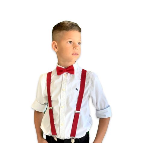 Red Suspenders Outfit Men, Red Bow Tie Outfit, Suspenders Outfit Men, Suspenders And Bow Tie Outfit, Best Man Outfit, Red Bow Tie And Suspenders, Suspenders Ring Bearer, Harley Wedding, Wedding Ring Bearer Outfit