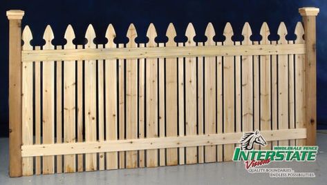 Spaced Picket Style Fences 8 | Interstate Wholesale Fence Staggered Picket Fence, Modern Picket Fence, Picket Fence Template, Tall Picket Fence With Gate, Dog Ear Picket Fence, Dog Eared Picket Fence, Picket Fence, Wooden Fence, Wood Fence