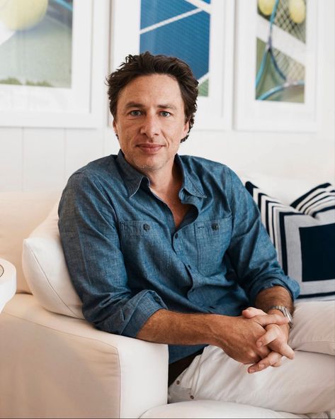 Zach Braff, Fitted Denim Shirt, Us Open, Denim Shirt, Casual Button Down Shirt, Polo Ralph Lauren, Men Casual, Ralph Lauren, Lounge