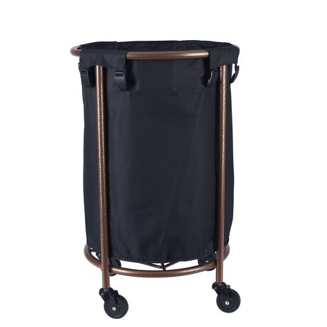 The Round Copper Rolling Laundry Hamper really does bring the look and efficiency of hotel laundry service to your home. This extra large hamper holds a lot and makes moving it easier. Its tall frame (32 inches) is easy to push and handle, thanks to... Hamper With Wheels, Laundry Hamper With Wheels, Laundry Cart, Commercial Laundry, Laundry Sorter, Laundry Solutions, Laundry Center, Contemporary Cabinets, Dirty Laundry