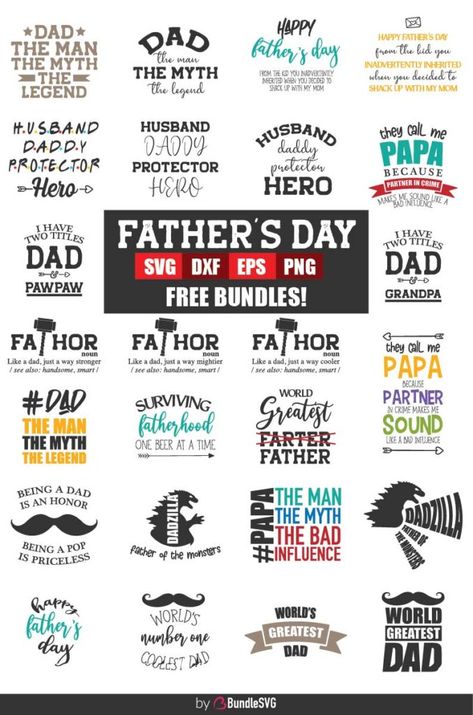 Father's Day Free SVG Files for personal project. Download them and start now your DIY projects with these premium SVG. Svg Bundles, Cricut Projects Beginner, Fathers Day Quotes, Father's Day Diy, Fathers Day Crafts, Cricut Free, Diy Cricut, Dad Life, Fathers Day Shirts