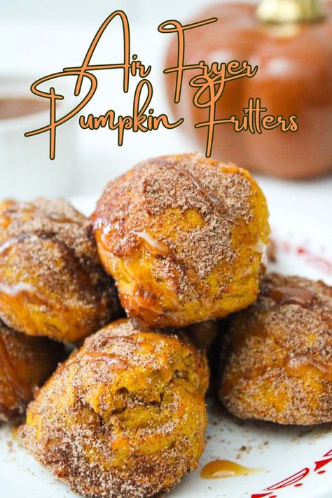 air fryer pumpkin fritters Air Fryer Pumpkin Desserts, Air Fryer Pumpkin Muffins, Air Fryer Thanksgiving Desserts, Air Fryer Sweet Treats, Pumpkin Recipes Air Fryer, Air Fryer Fritters, Air Fryer Pumpkin Recipes, Fall Air Fryer Recipes, Quick Pumpkin Desserts