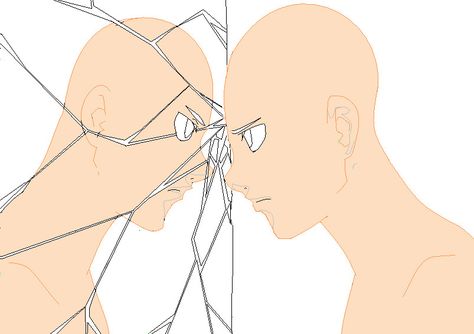 Person Looking In Mirror Drawing Reference, Mirror Base Drawing, Broken Mirror Reference, Broken Mirror Draw, Mirror Reference Drawing, Person Looking In Mirror Drawing, Looking In Mirror Reference Drawing, Reflection Drawing Reference, Looking Into Mirror Drawing Reference