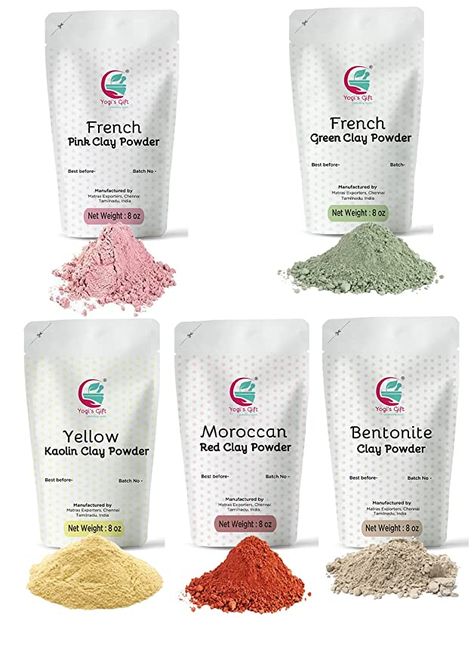 Amazon.com: Pack of 5 Clays For Mask Making & Soap Making | Rose Clay, French Green Clay, Kaolin Clay, Moroccan Red Clay and Bentonite Clay | 8oz Each | Best Variety Pack For DIY Projects | By Yogi’s Gift ® : Arts, Crafts & Sewing French Green Clay, French Green, Making Soap, Clay Faces, Green Clay, Bentonite Clay, Pink Clay, Skin Care Recipes, Kaolin Clay