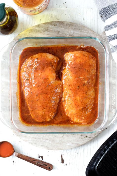 All Purpose Buffalo Chicken is SO juicy and flavorful from the easy marinade and is a meal all by itself or instantly transforms salads, sandwiches, wraps, tacos, etc into the most flavor bursting meal EVER! I love having this chicken on hand! Quick Chicken Marinade, Buffalo Chicken Breast, Buffalo Chicken Recipe, Chicken Breast Marinade, Grilled Buffalo Chicken, Easy Chicken Marinade, Bbq Marinade, Buffalo Chicken Wraps, Buffalo Chicken Recipes