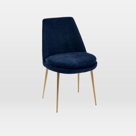 Finley Low-Back Velvet Dining Chair, Distressed Velvet, Ink Blue, Light Bronze Velvet Desk Chair, Low Back Dining Chairs, Round Seat Cushions, Blue Velvet Dining Chairs, Oversized Furniture, Velvet Dining Chair, Oversized Chair, Beach Chair Umbrella, Unique Chair