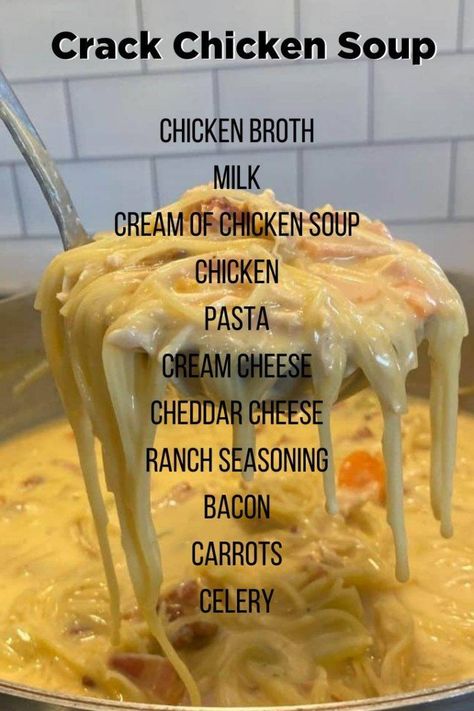 CRACK CHICKEN SOUP Bacon Seasoning, Soup Pasta, Winter Comfort Food, Chicken Soup Recipes, Cream Of Chicken, Cream Of Chicken Soup, Low Sodium, Chicken Soup, Chicken Broth